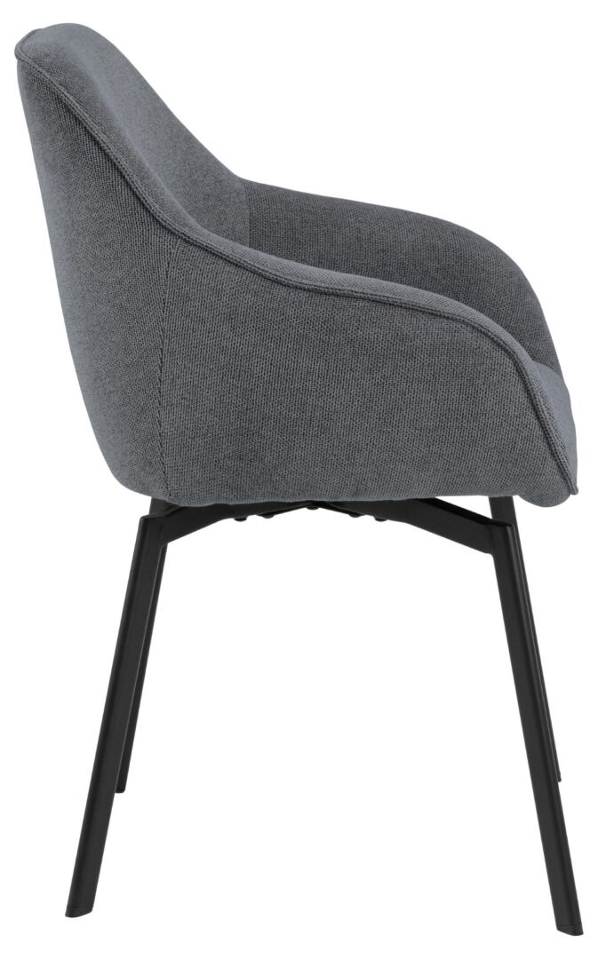 Clara eetkamerstoel met armleuning: Grijze gestoffeerde stoel met zwarte poten. (set van 2)