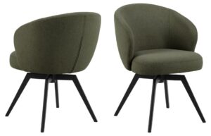 Darlene eetkamerstoel met armleuning: Olijfgroene stoel met zwarte poten.
