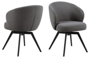 Darlene eetkamerstoel met armleuning: Grijze draaistoel met zwarte poten.