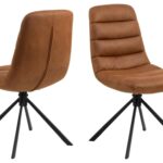 Milford eetkamerstoel (set van 2): Bruine leren eetkamerstoelen met zwart metalen poten.