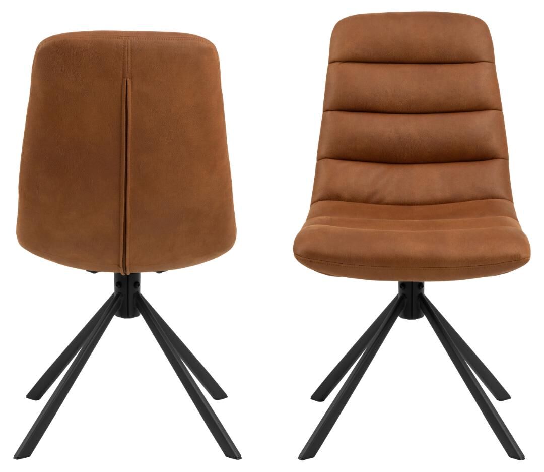 Milford eetkamerstoel (set van 2): Bruine eetkamerstoelen met zwarte metalen poten.