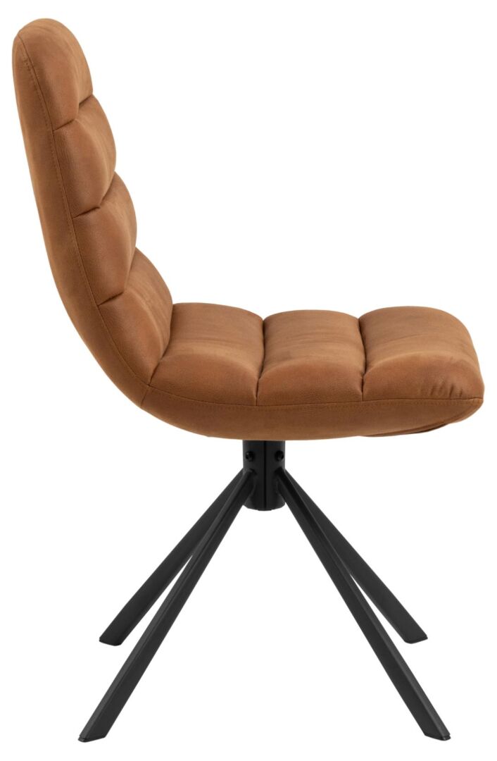 Milford eetkamerstoel: Bruine gestoffeerde stoel met zwart metalen poten.