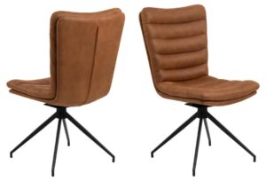 Grafton eetkamerstoel (set van 2): Bruine leren eetkamerstoelen met zwart metalen poten.