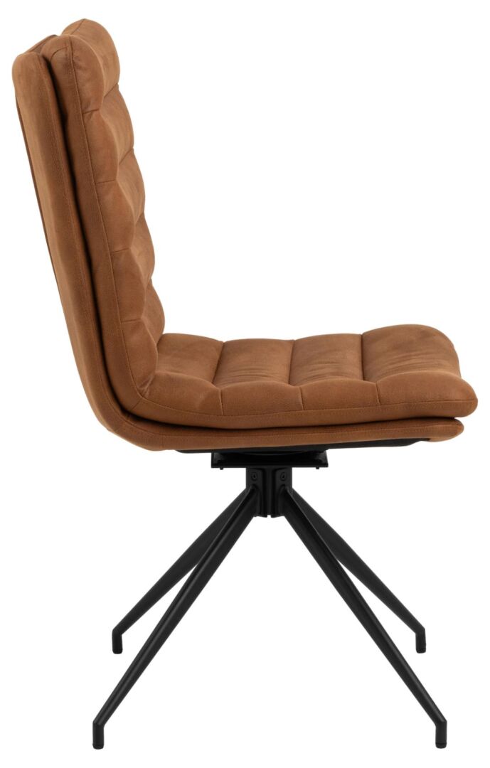 Grafton eetkamerstoel: Bruine draaibare eetkamerstoel met zwarte poten.