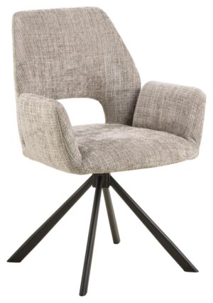 Graham eetkamerstoel met armleuning: grijze stoel met armleuningen en een zwarte voet