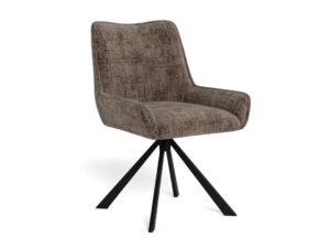 Eddie eetkamerstoel (set van 2): Bruine stoffen stoel met zwart metalen onderstel.