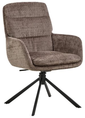 Edgar eetkamerstoel met armleuning: bruine stoel met armleuningen en zwart draaibaar onderstel.