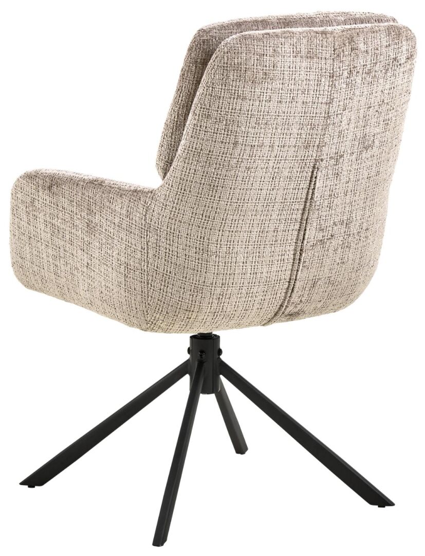 Edgar eetkamerstoel met armleuning: draaibaar, gestoffeerd in grijs/beige stof.