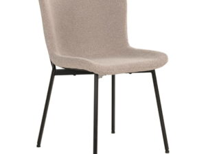 Maceda Eetkamerstoel: Beige bouclé stoel met zwarte poten, Nieuwe Sfeer eetkamerstoel