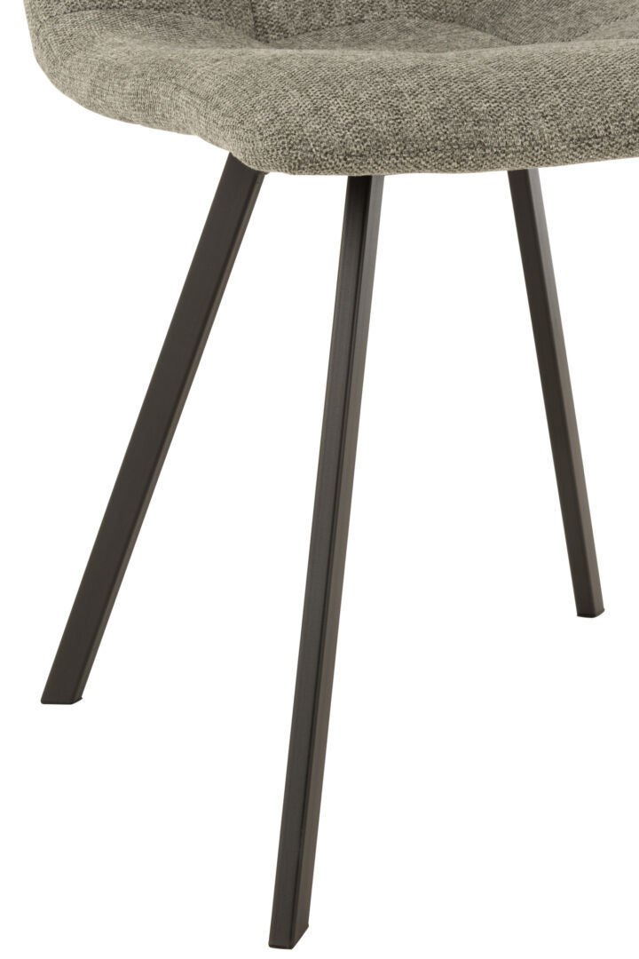 Stoel Babette Textiel Metaal Grijs: Grijze stoffen stoel met zwart metalen poten.