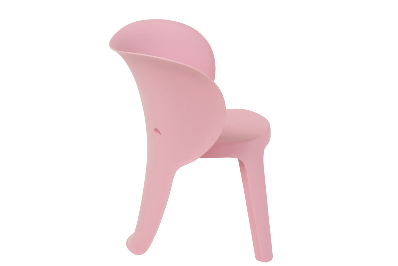 Kinderstoel Olifant Roze Polypropyleen: Roze kinderstoel met unieke, gebogen rugleuning.