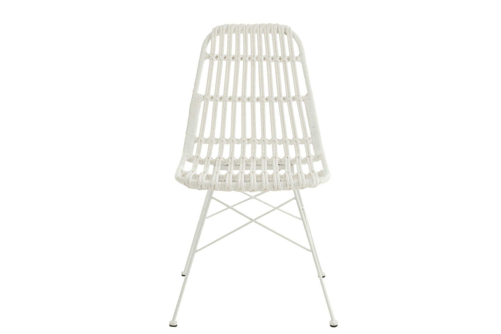 Buitenstoel Rachel Metaal Rotan Wit: witte rotan stoel met metalen poten.