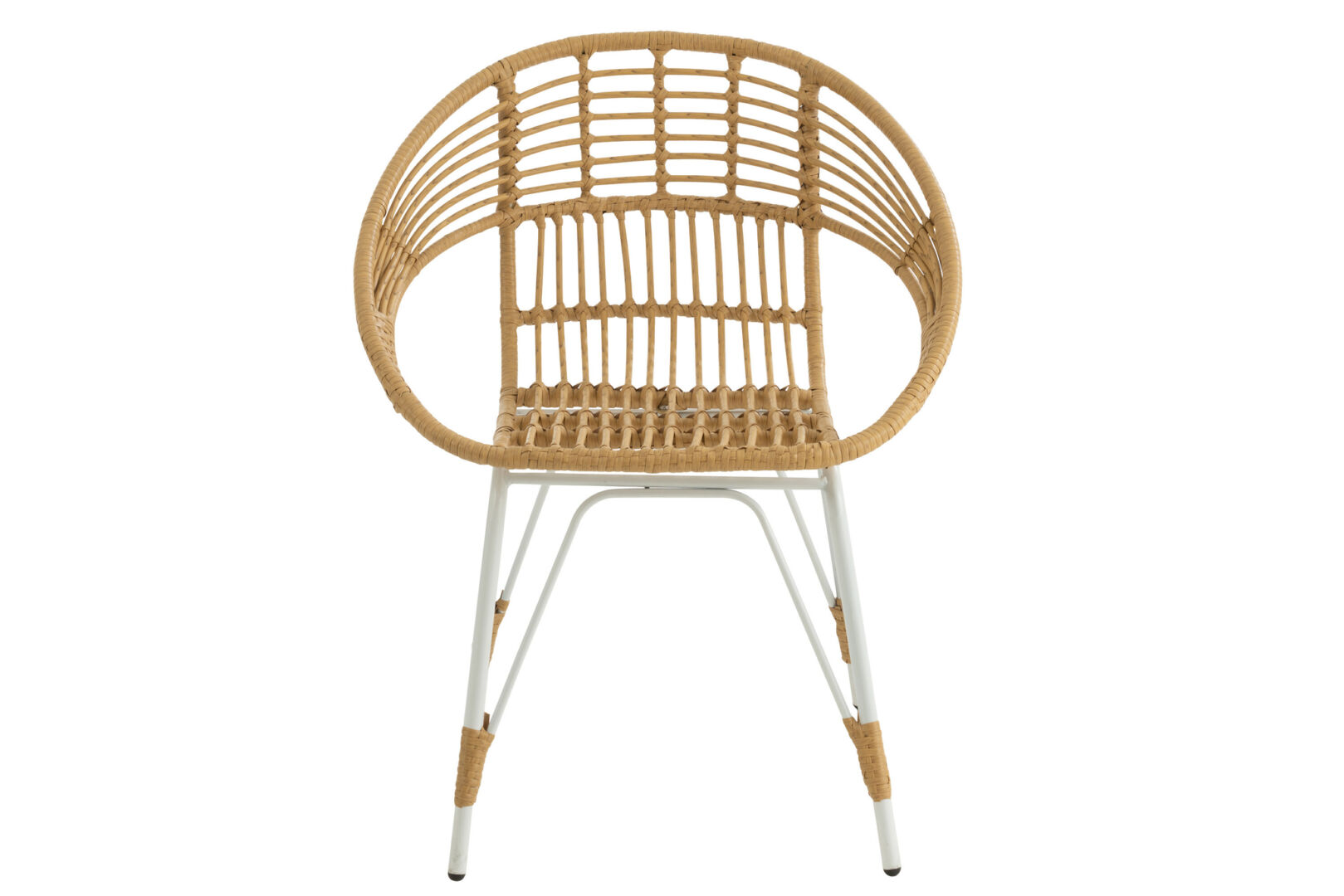 Buitenstoel Jeanne Metaal Rotan Naturel Wit: Rotan tuinstoel met wit metalen frame