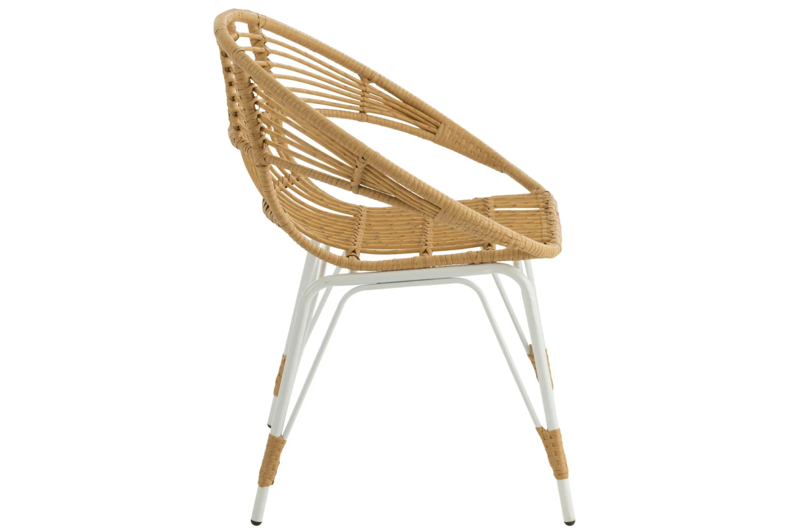 Buitenstoel Jeanne Metaal Rotan Naturel Wit: rotan tuinstoel met wit metalen frame.