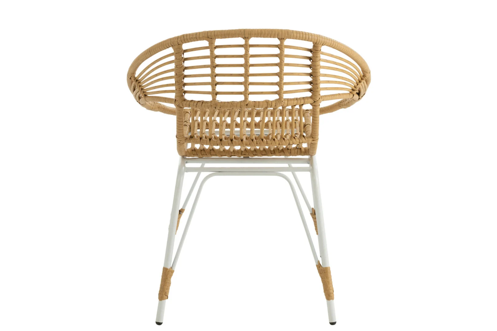 Buitenstoel Jeanne Metaal Rotan Naturel Wit: rotan tuinstoel met wit metalen frame.
