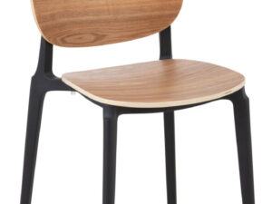 Stoel Basic Polyester Fineer Naturel | Nieuwe Sfeer: Houten stoel met zwarte poten.