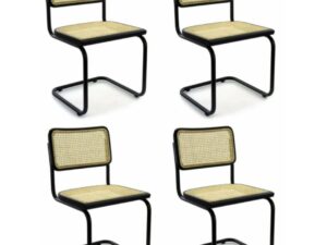 Set van 4 Rotan Eetkamerstoelen Zwart Onderstel | Nieuwe Sfeer: Rotan stoelen met zwart frame.