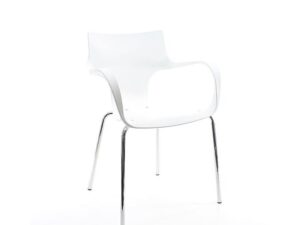 Workliving Jim stoel: witte stapelbare stoel met aluminium poten.