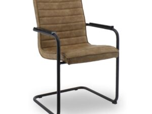 Workliving Haven Eetkamerstoel Vegan Leer Cognac: bruine eetkamerstoel met zwart metalen frame.