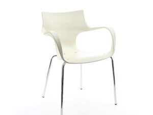 Workliving Jim Stapelbare Stoel Vanille Aluminium: witte design stoel met chromen poten.