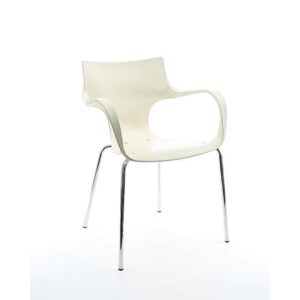 Workliving Jim Stapelbare Stoel Vanille Aluminium: witte design stoel met chromen poten.