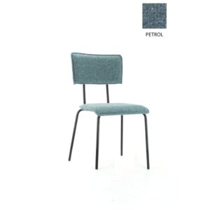 Workliving Bo Society Eetkamerstoel Bouclé Petrol: Petrolkleurige stoel met zwarte metalen frame.