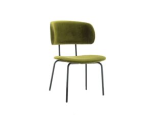 Workliving Bo RS Eetkamerstoel Fluweel Legergroen: groene velvet stoel met zwart metalen poten.