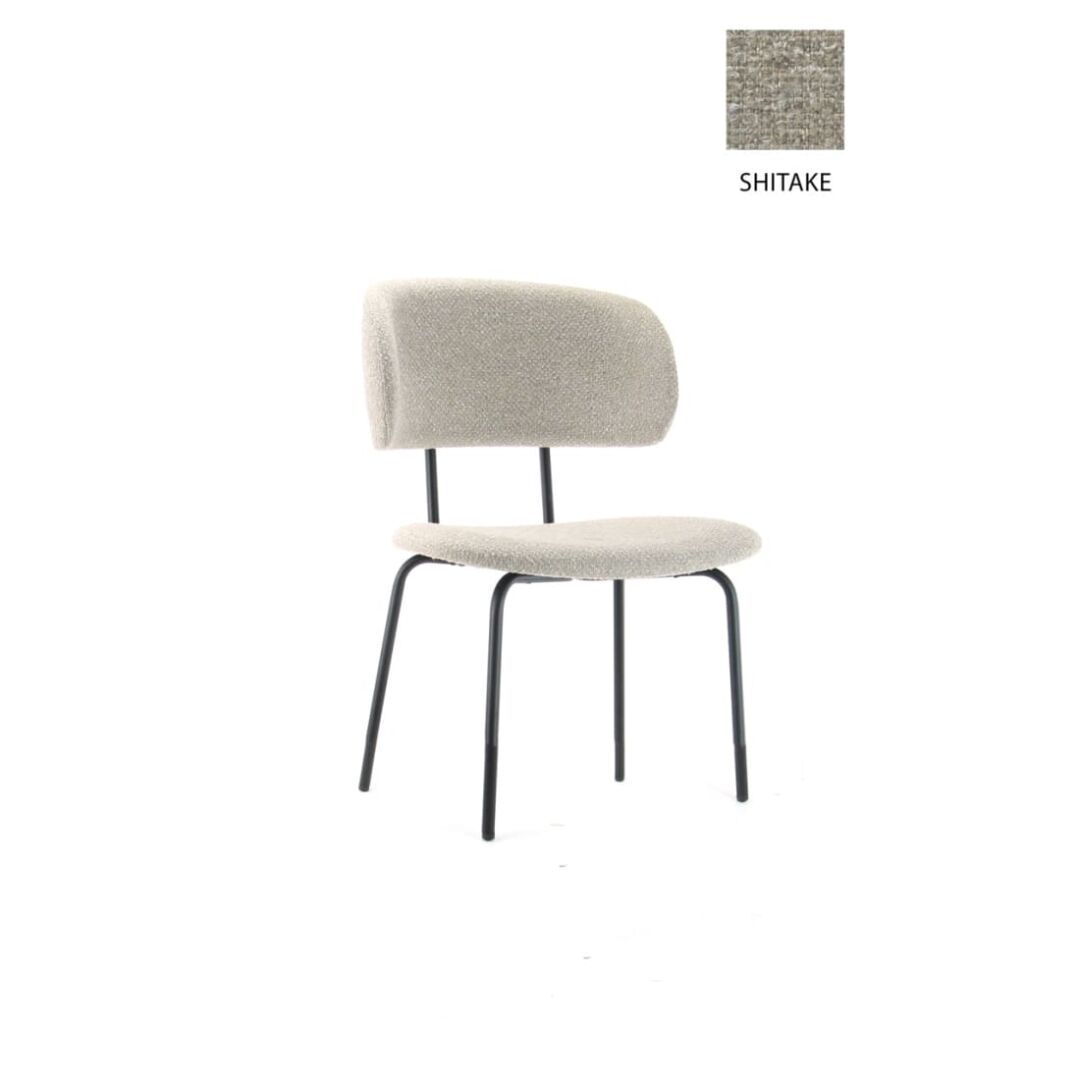 Workliving Bo RS Society stoel in bouclé Shiitake stof met zwart metalen frame.