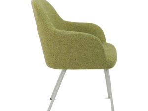 Workliving LoLa Eetkamerstoel: groene stoel met armleuningen en witte poten voor een nieuwe sfeer.