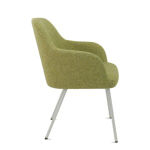 Workliving LoLa Eetkamerstoel: groene stoel met armleuningen en witte poten voor een nieuwe sfeer.