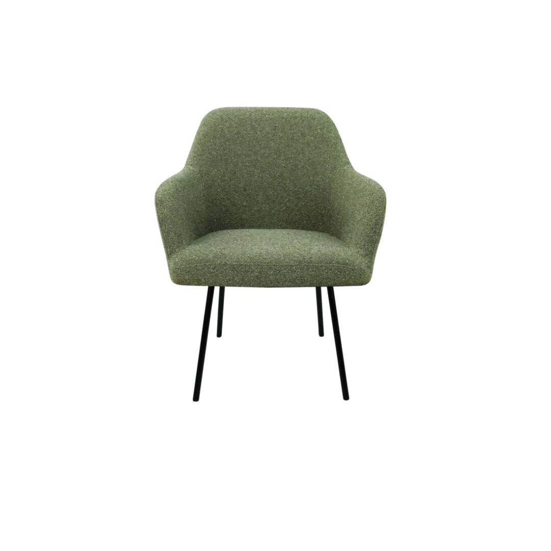 Workliving LoLa Eetkamerstoel: Groene gestoffeerde stoel met zwarte metalen poten voor een nieuwe sfeer.