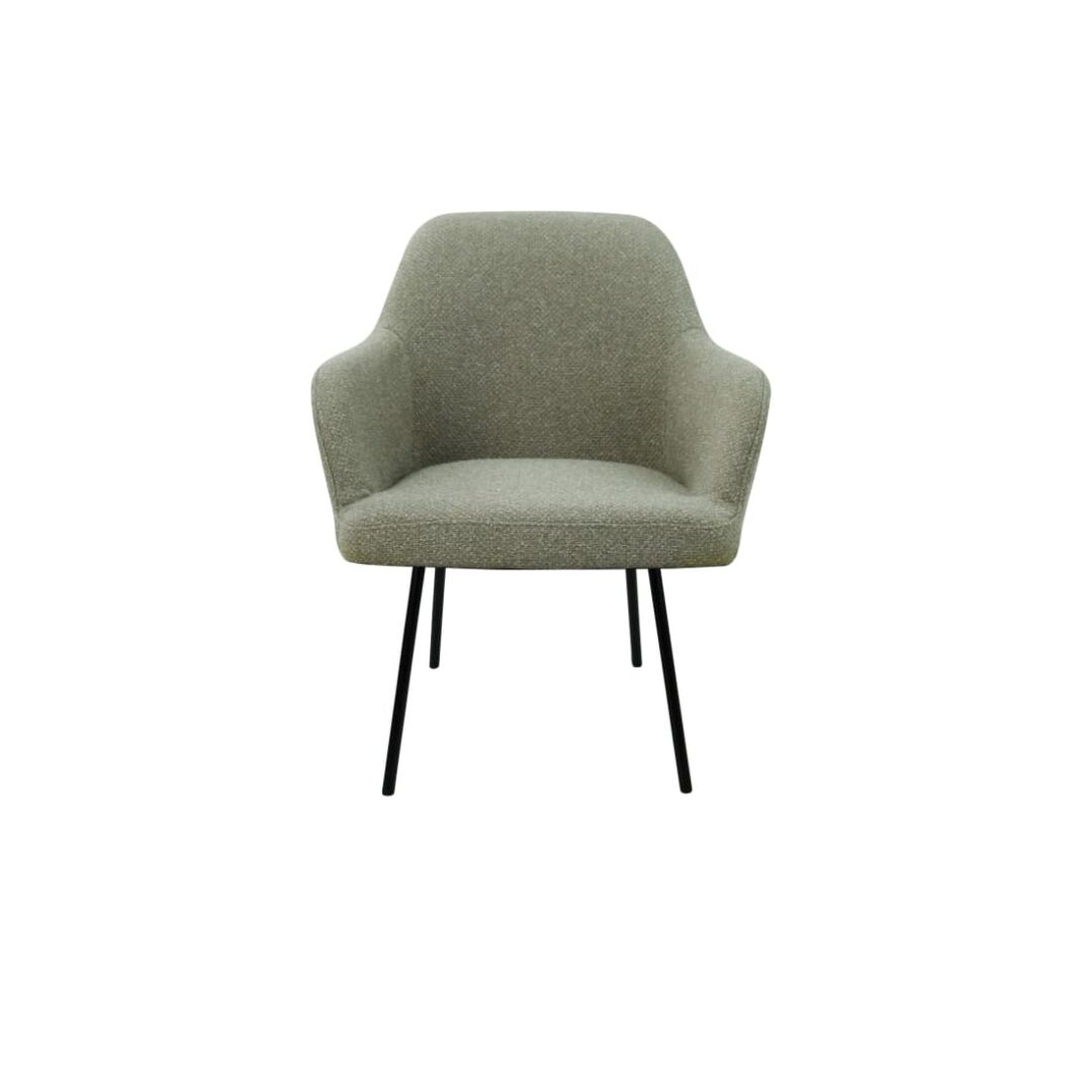 Workliving LoLa Eetkamerstoel: Grijze gestoffeerde stoel met zwarte metalen poten voor een nieuwe sfeer