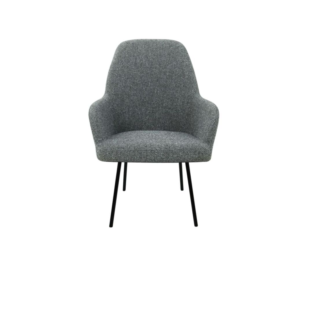Workliving LoLa Eetkamerstoel: Grijze gestoffeerde stoel met zwarte metalen poten voor een nieuwe sfeer