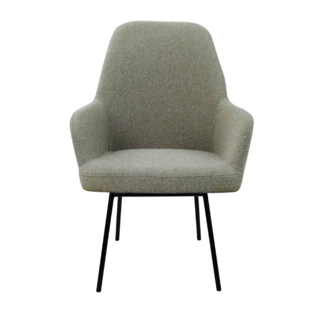 Workliving LoLa Eetkamerstoel: grijze gestoffeerde stoel met zwarte poten.