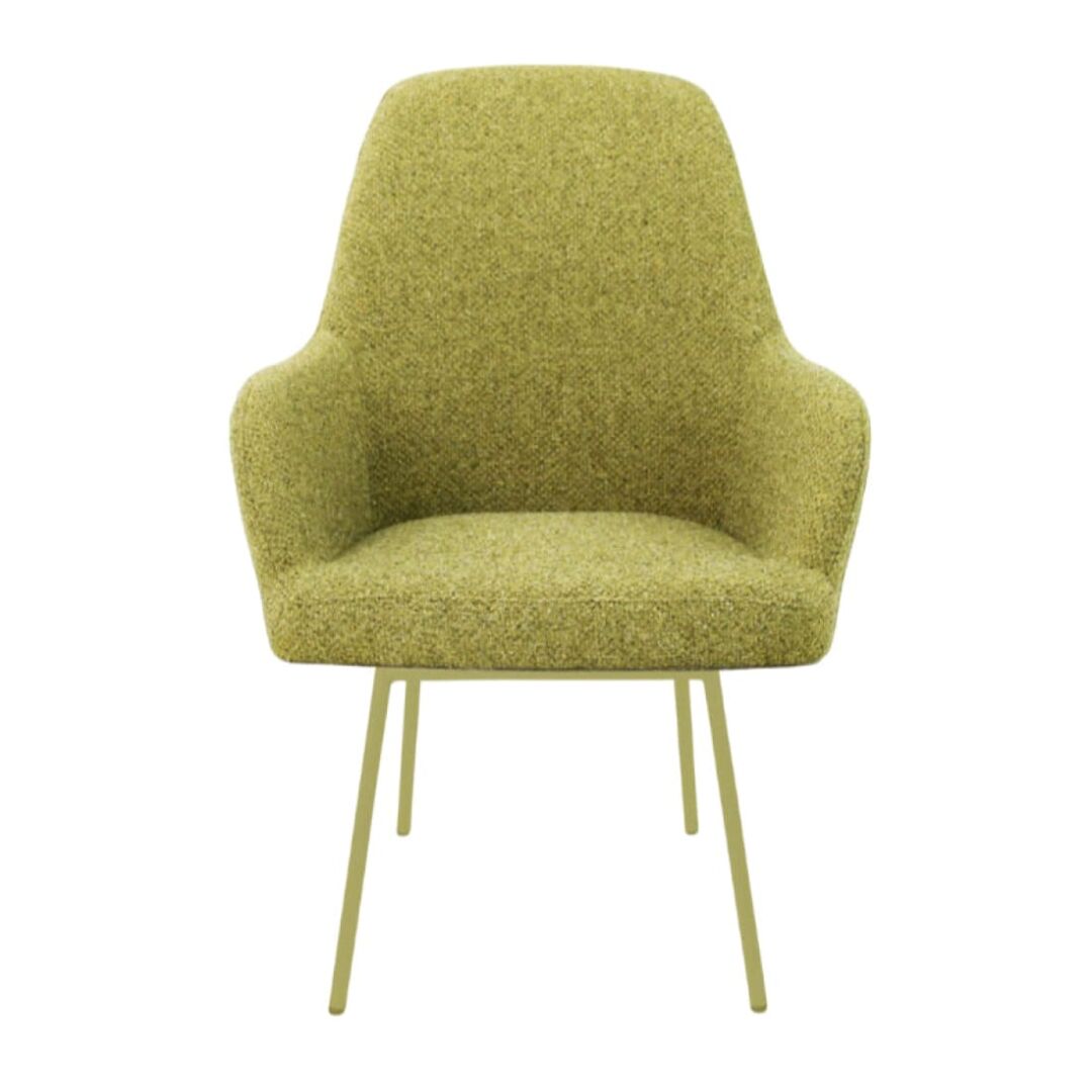 Workliving LoLa Eetkamerstoel: Groene gestoffeerde armstoel met metalen poten voor een nieuwe sfeer.