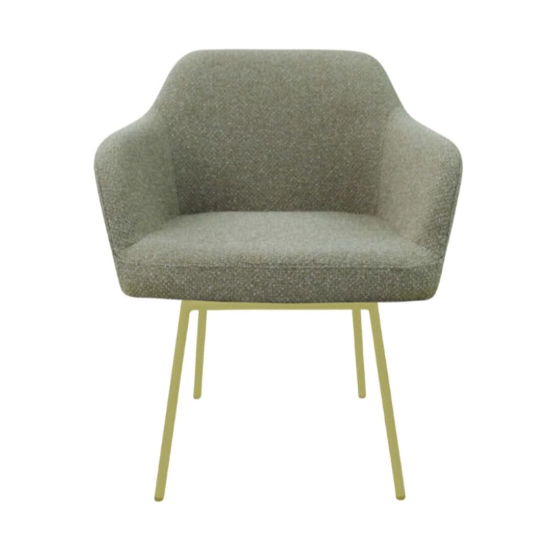 Workliving LoLa Eetkamerstoel: Grijze stoffen stoel met gouden metalen poten voor een nieuwe sfeer.