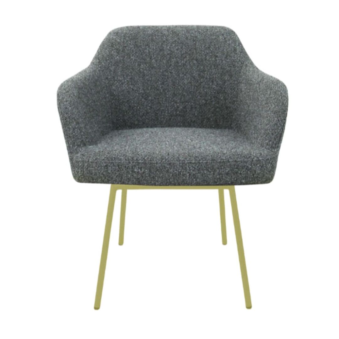 Workliving LoLa Eetkamerstoel: Grijze gestoffeerde stoel met gouden poten voor een nieuwe sfeer.