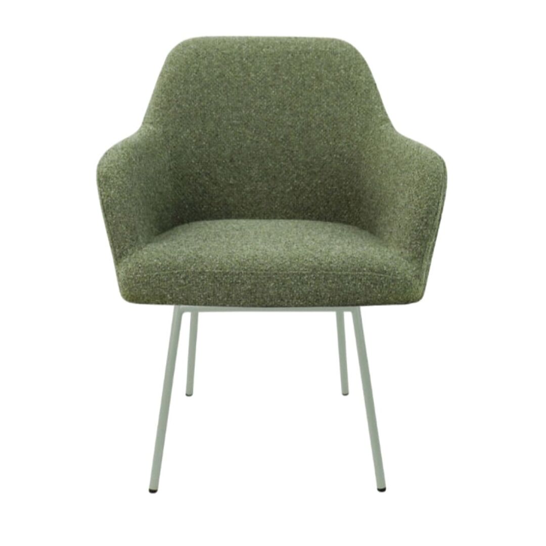 Workliving LoLa Eetkamerstoel: groene fauteuil met metalen poten, perfect voor een nieuwe sfeer in de eetkamer.