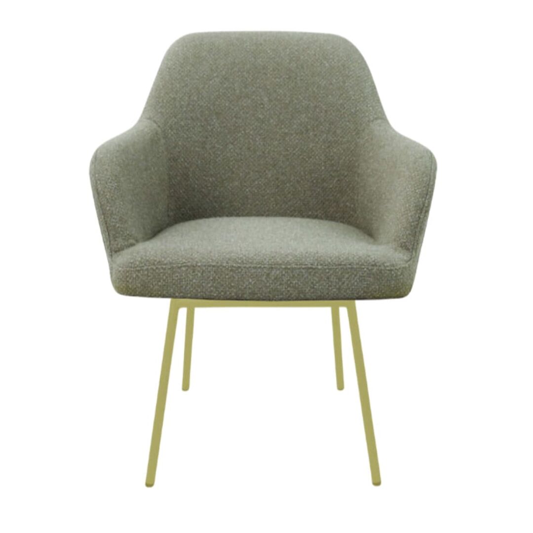 Workliving LoLa Eetkamerstoel: grijze gestoffeerde stoel met gouden poten voor een nieuwe sfeer.