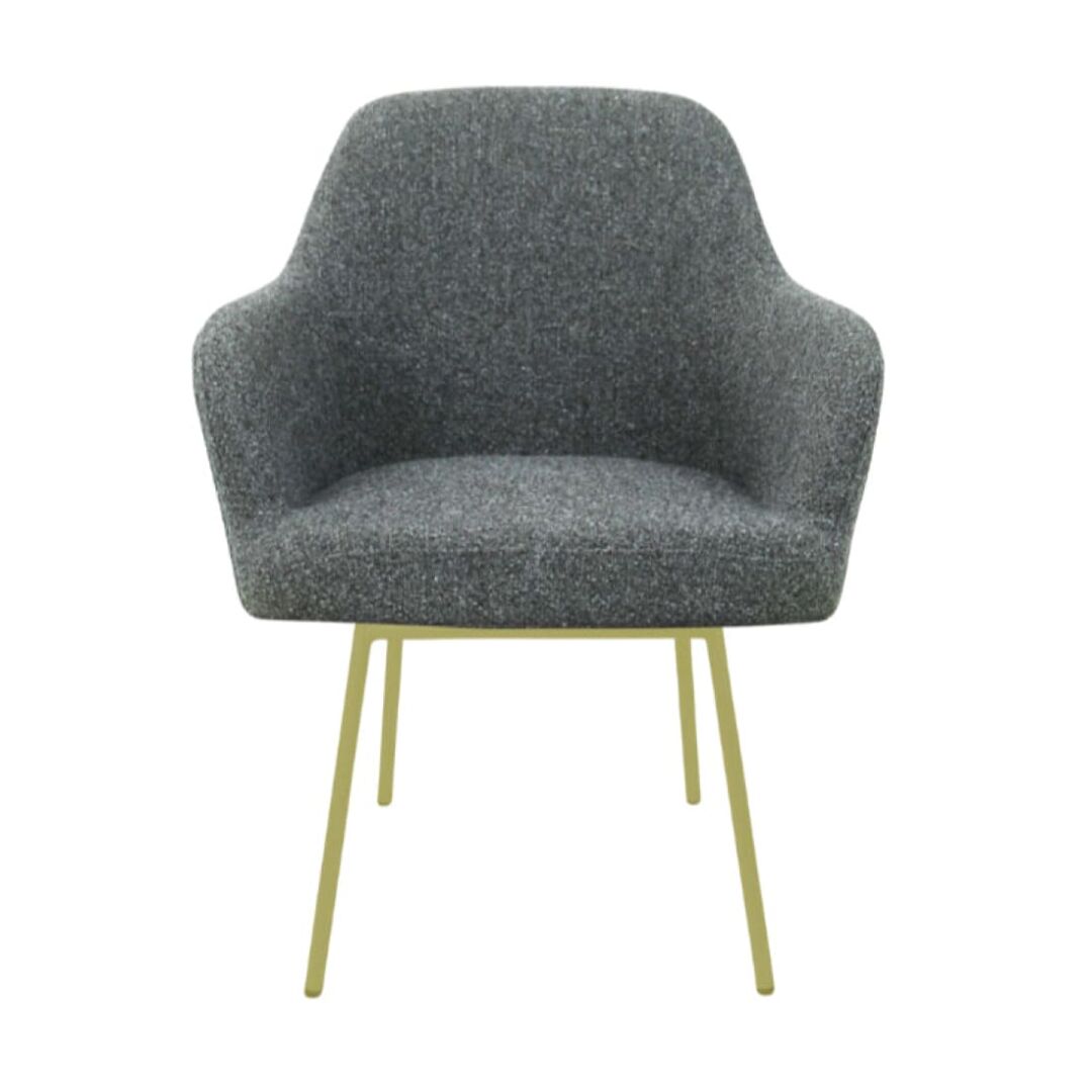Workliving LoLa Eetkamerstoel: Grijze gestoffeerde stoel met gouden poten voor een nieuwe sfeer.