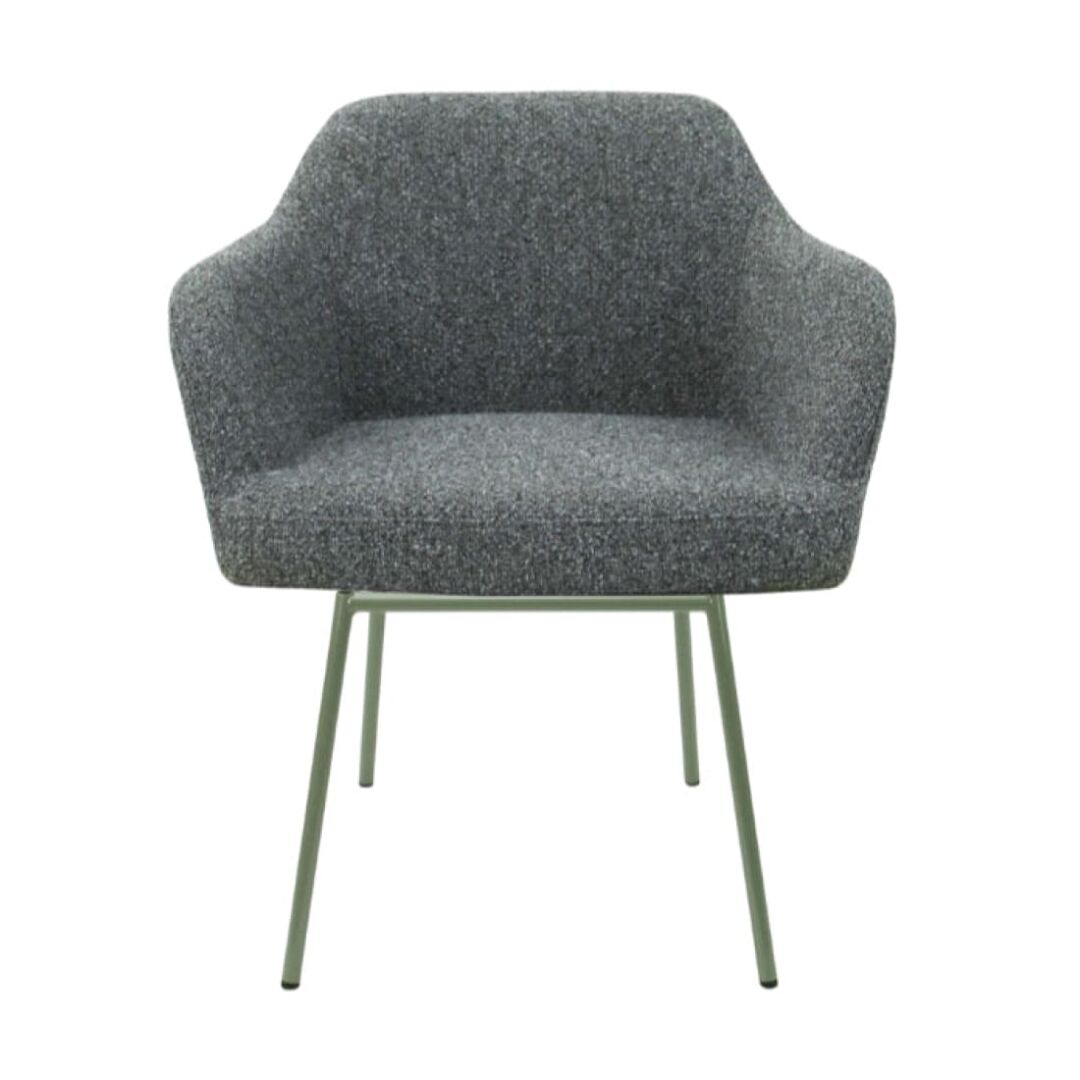 Workliving LoLa Eetkamerstoel Mix & Match: Grijze gestoffeerde fauteuil met metalen poten.