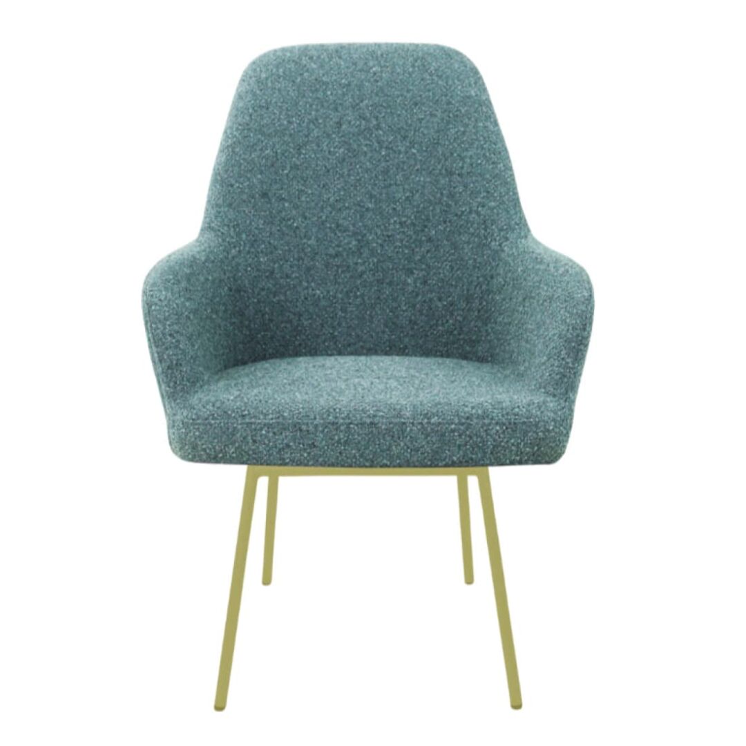 Workliving LoLa Eetkamerstoel: Blauwe gestoffeerde stoel met gouden poten voor een nieuwe sfeer.