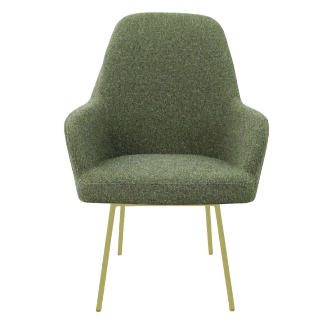 Workliving LoLa Eetkamerstoel: groene stoffen stoel met gouden poten voor een nieuwe sfeer.