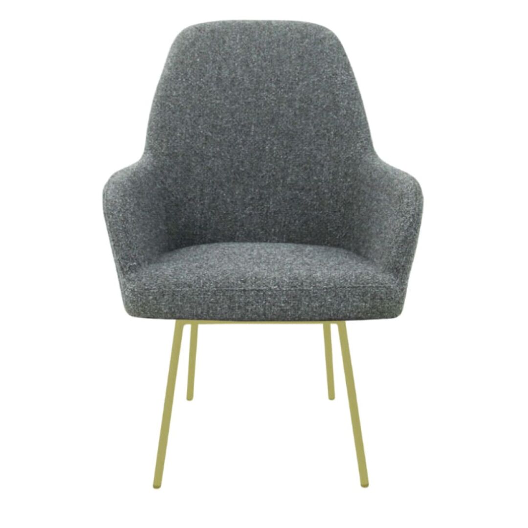 Workliving LoLa Eetkamerstoel: Grijze gestoffeerde stoel met gouden poten voor een nieuwe sfeer.