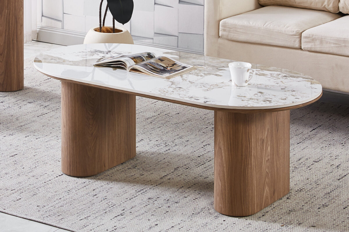 Salontafel Marbella Ovaal 120 cm marmerlook wit Hotel chique