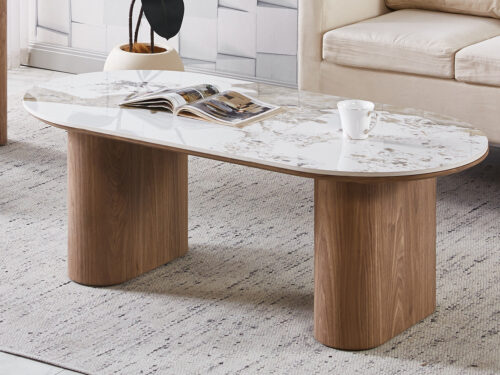 Salontafel Marbella Ovaal 120 cm marmerlook wit Hotel chique
