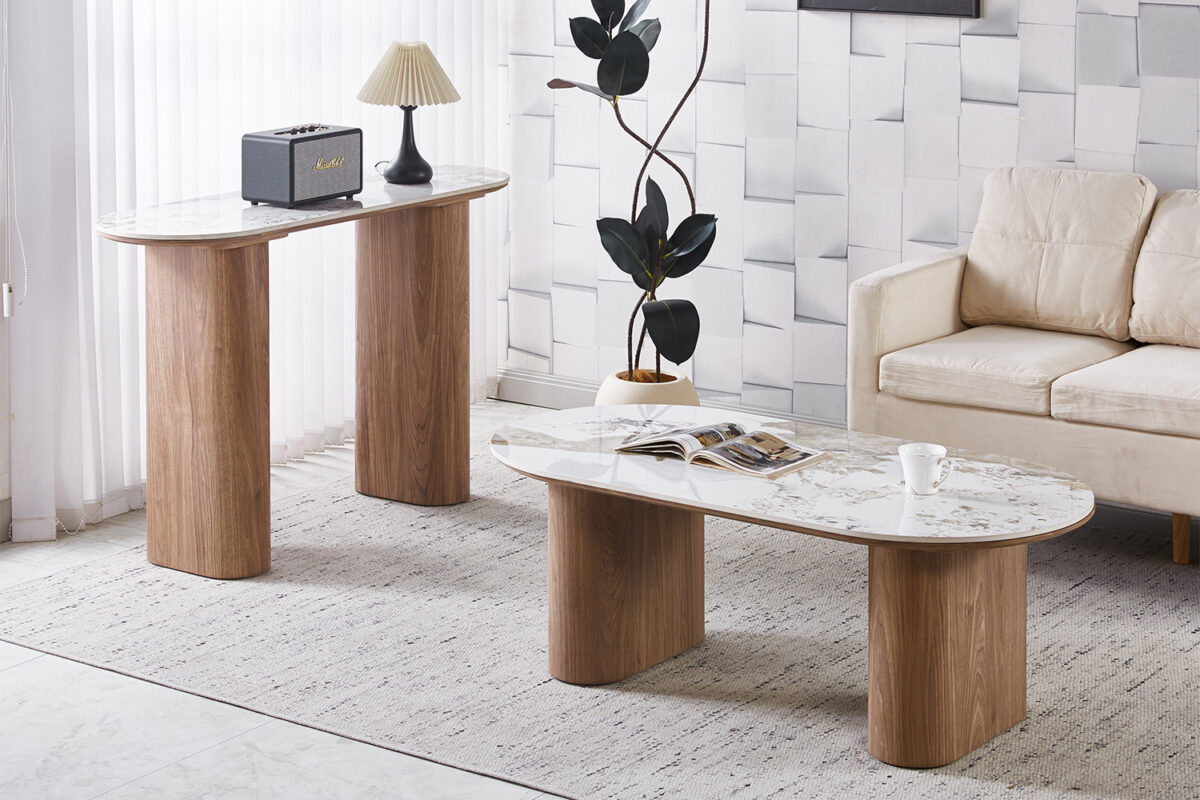 Salontafel Marbella Ovaal 120 cm marmerlook wit Hotel chique – foto 2