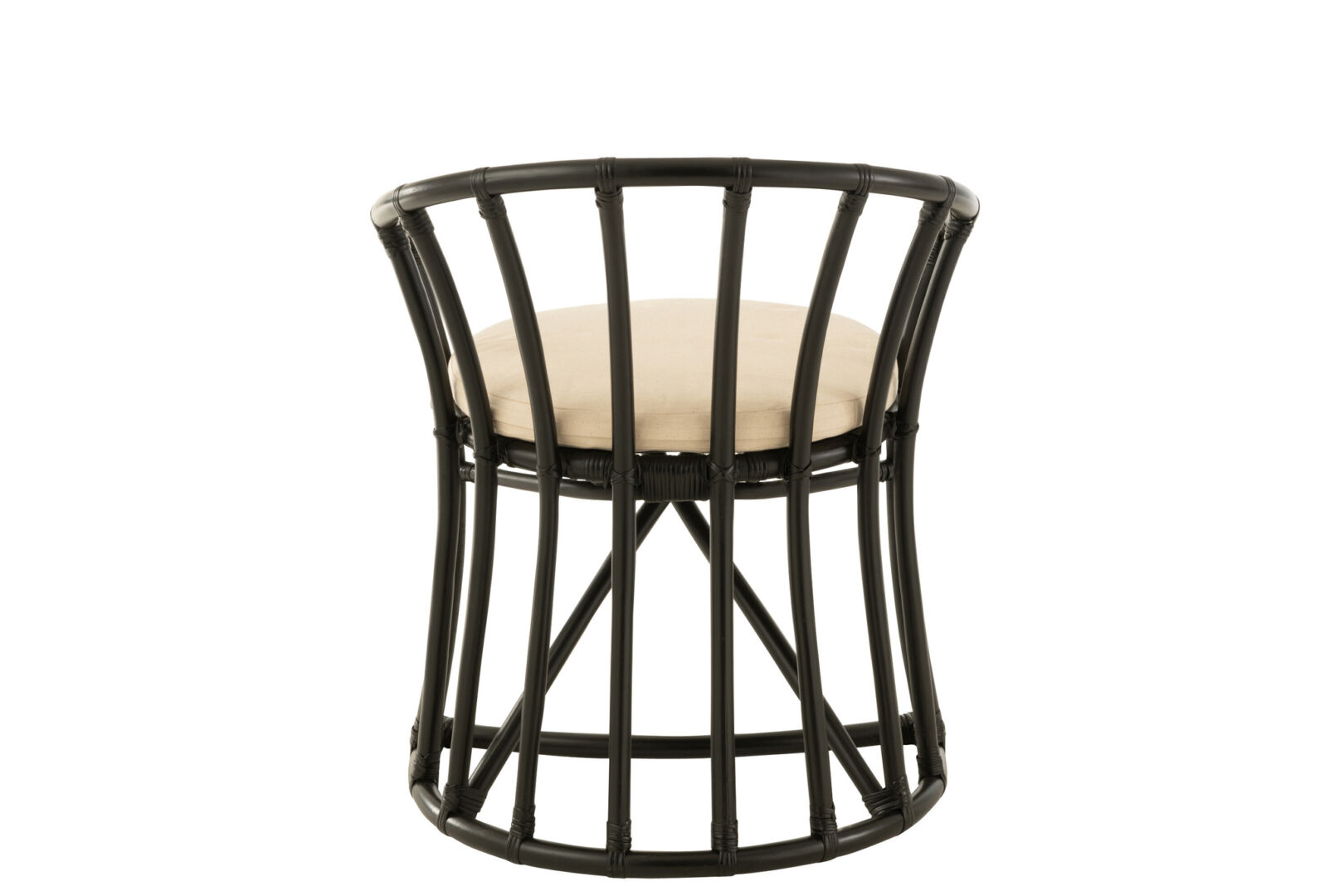 Eetkamerstoel Rotan Zwart met Wit Kussen: stijlvolle zwarte rotan stoel met comfortabel wit kussen.