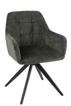 Stoel Louna Metaal Acryl Groen: Groene gestoffeerde stoel met zwart metalen poten van Nieuwe Sfeer.
