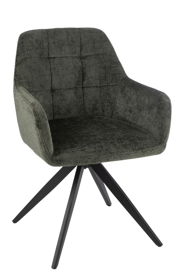 Stoel Louna Metaal Acryl Groen: Groene gestoffeerde stoel met zwart metalen poten van Nieuwe Sfeer.